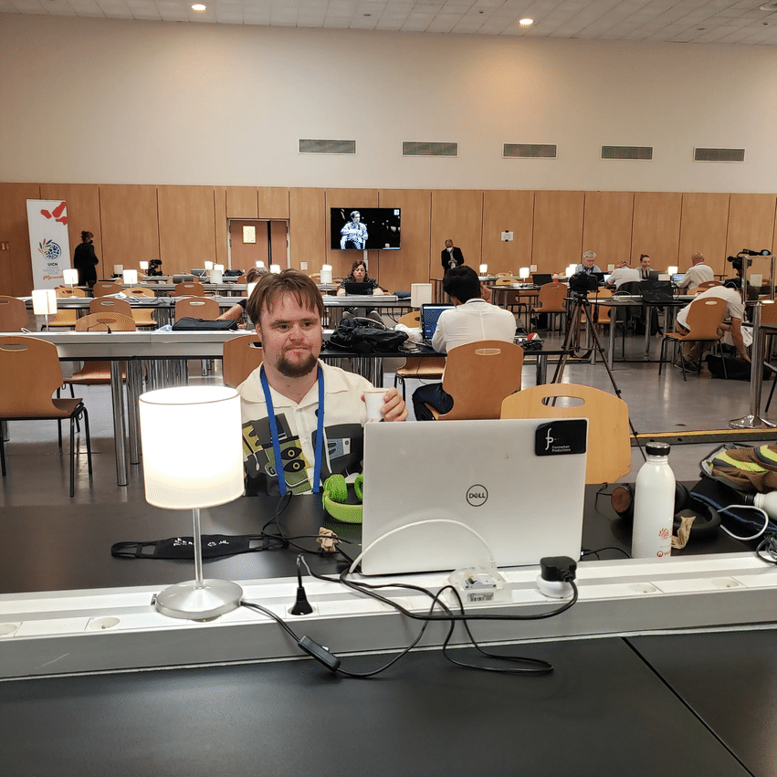 Fionn (Fionnathan) in the media room at the IUCN World Conservation Congress