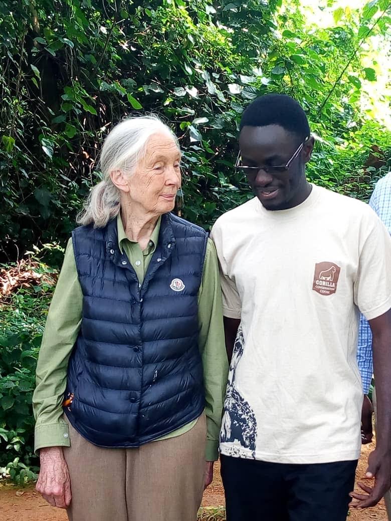 Dr. James Watuwa talking with Dr. Jane Goodall